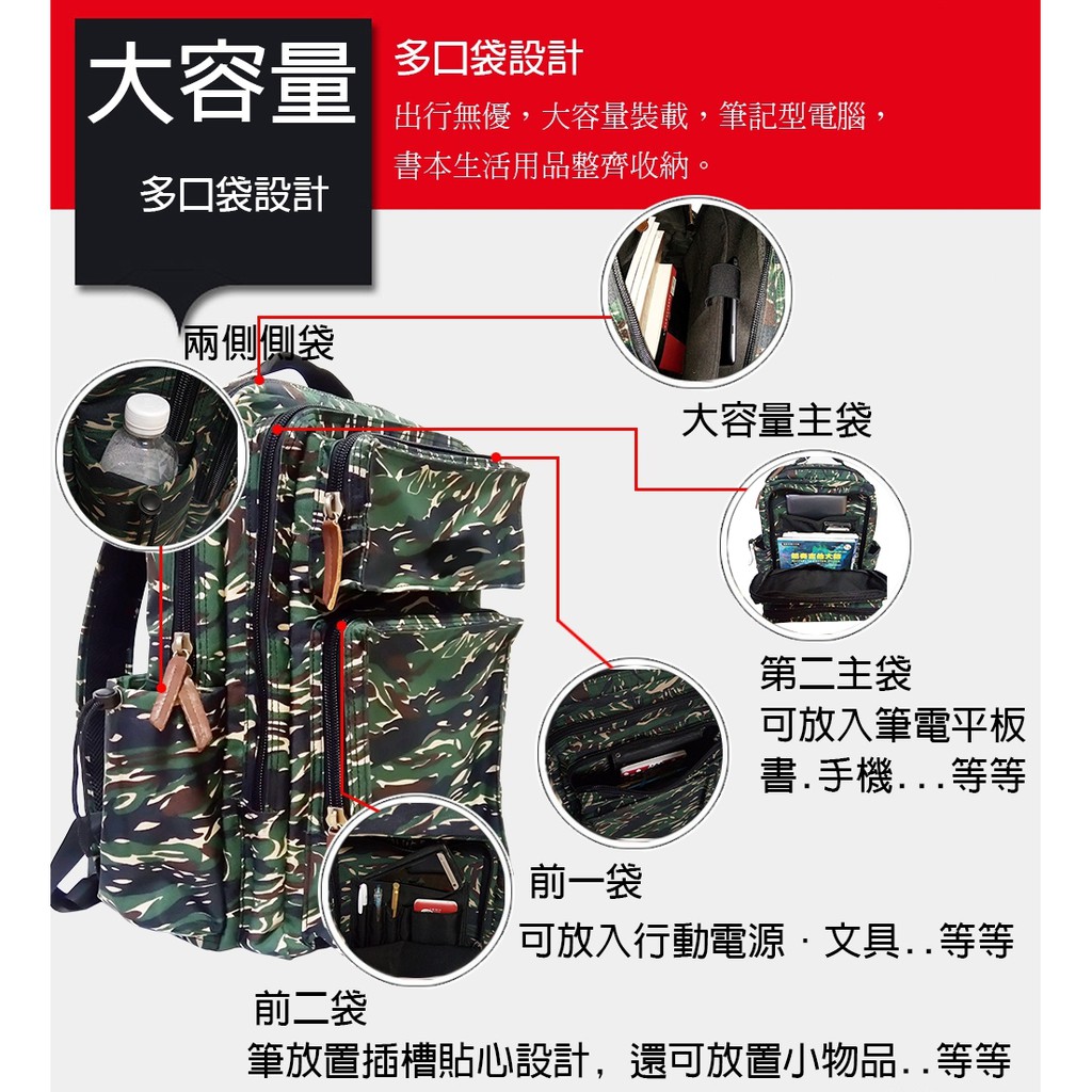 GS MALL 虎斑迷彩 雙肩防水萬用大背包 海陸仔 雙肩包 迷彩包 萬用包 後背包 電腦包 防水包 雙肩包 虎斑迷彩, , large