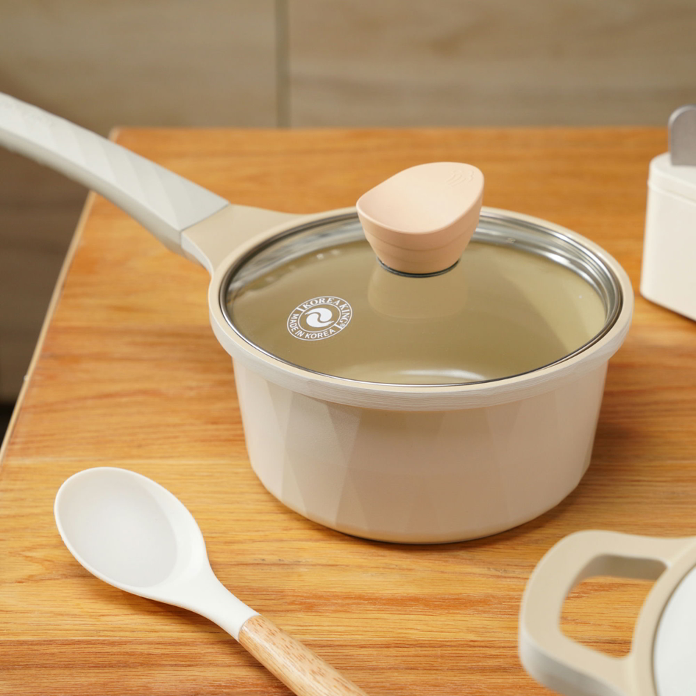 【Korea King】Crystal Ceremic Coated Non-Stick Pot with Glasslid 18cm, , large