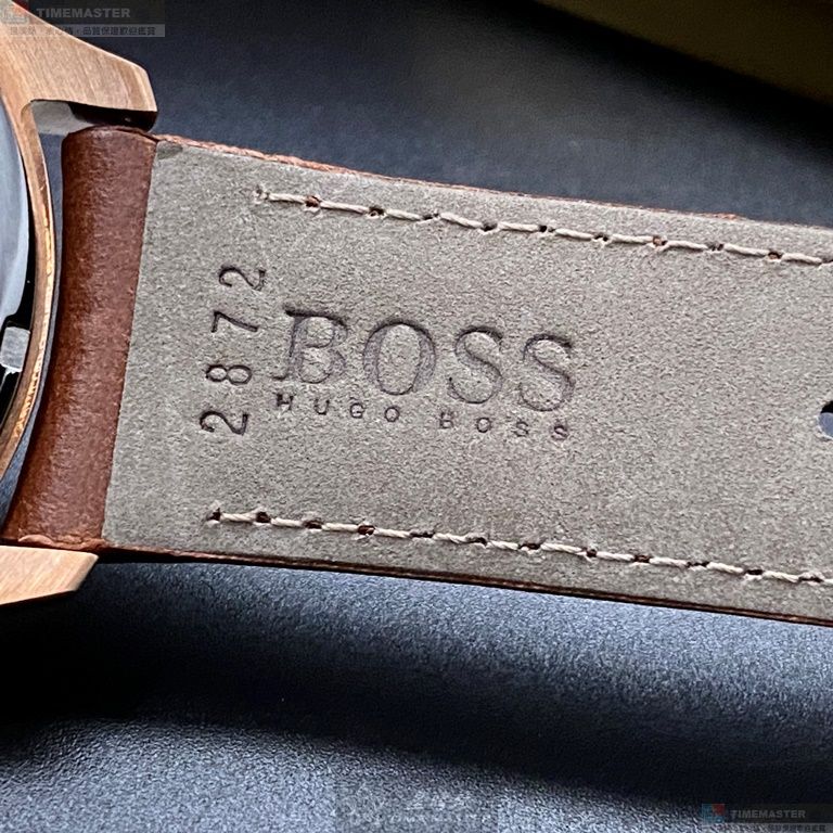[星晴錶業]BOSS手錶,44mm,HB1513604寶藍色錶面玫瑰金錶殼咖啡色真皮皮革錶帶款, , large