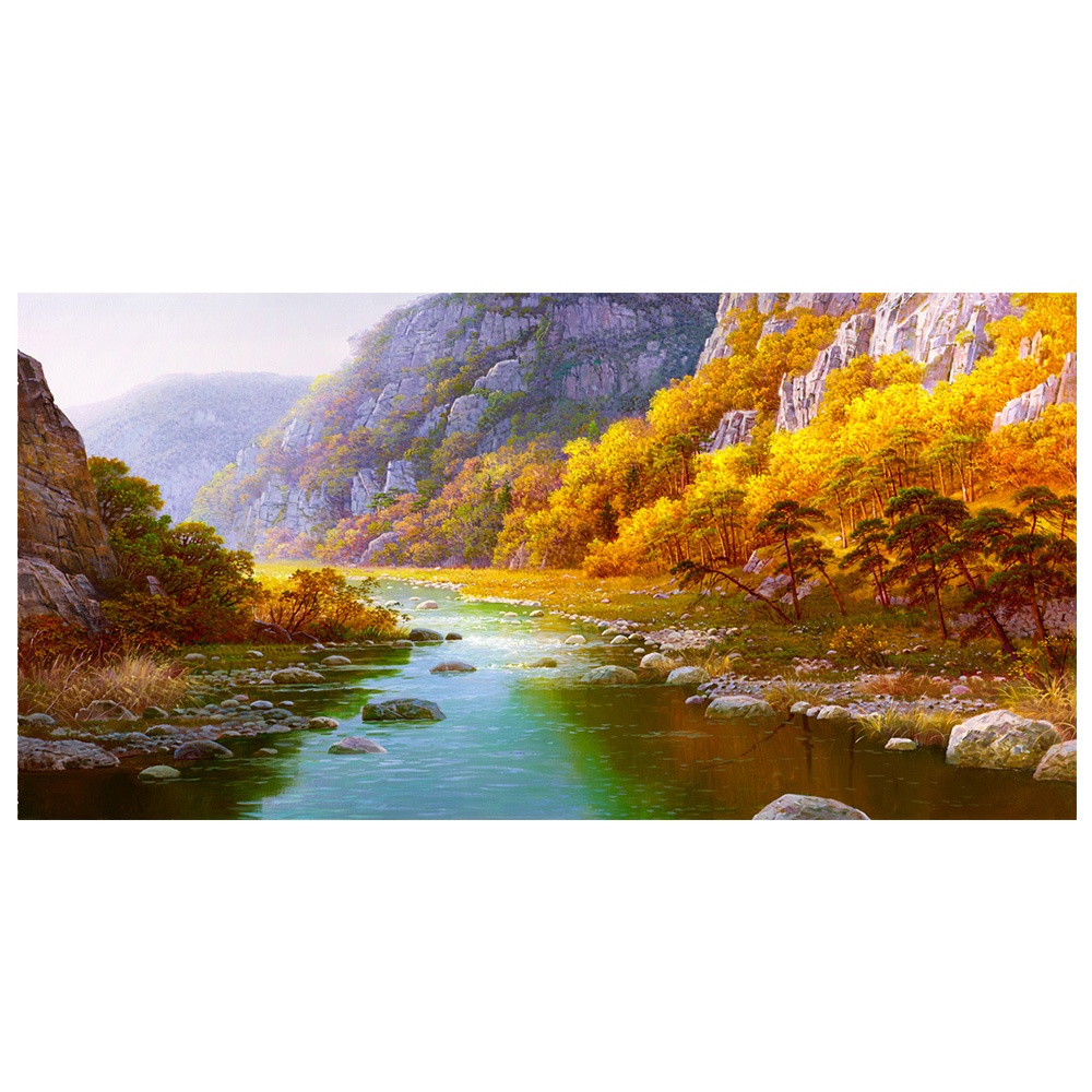【御畫房】金秋溪水 國家一級畫師手繪油畫60&times;120cm(VF-115), , large