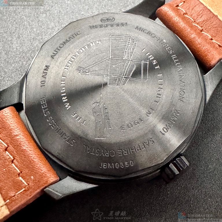 [星晴錶業]WAKMANN手錶,44mm,WA00038黑色錶面黑錶殼咖啡色真皮皮革錶帶款, , large