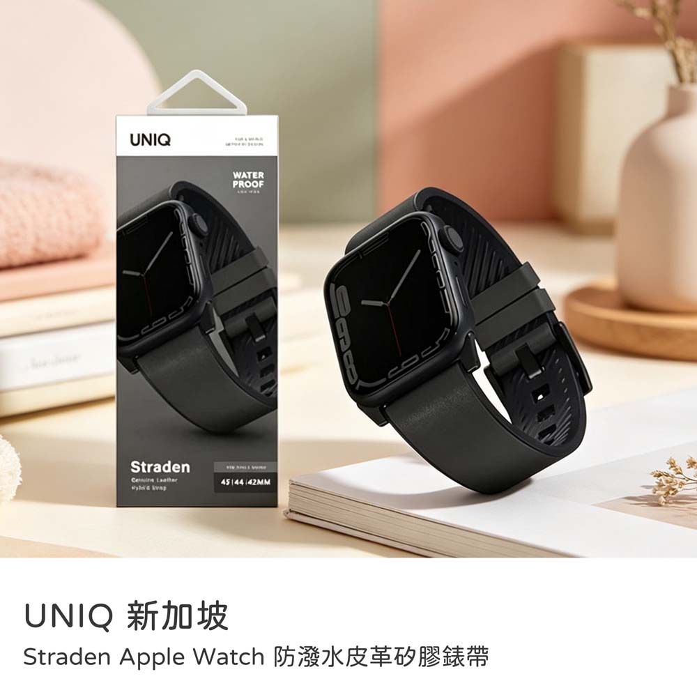 【山水之寶】UNIQ Apple Watch 44/45/49/S10 46/S11 46mm錶帶Straden防潑水皮革矽膠錶帶 原廠公司貨, 灰色, large