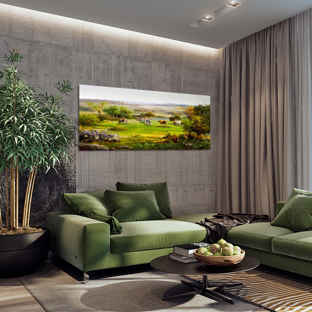 【御畫房】牧牛 國家一級畫師手繪油畫60&times;120cm(VF-48), , large