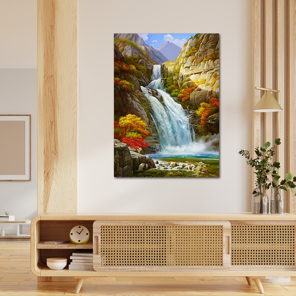 【御畫房】高山飛瀑 國家一級畫師手繪油畫60&times;90cm(VF-106), , large