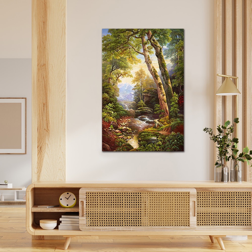 【御畫房】綠林溪流 國家一級畫師手繪油畫60&times;90cm(VF-191), , large
