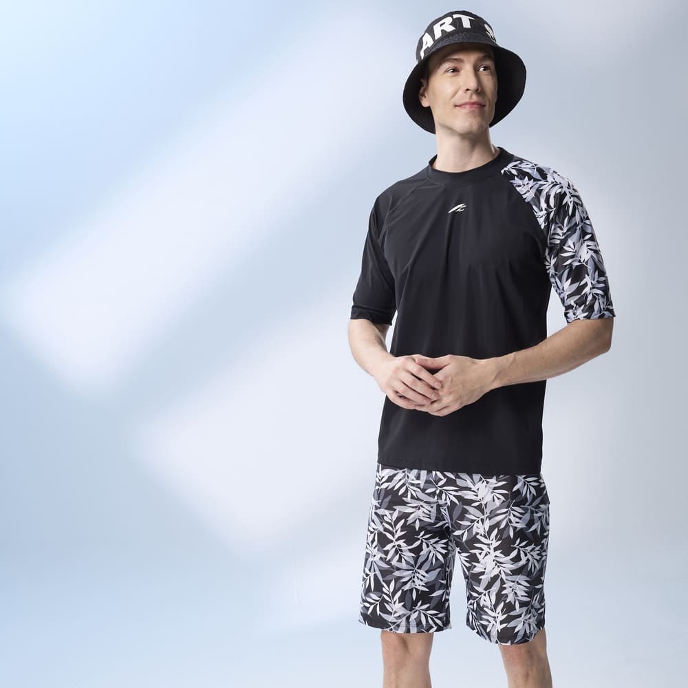 Monina Taiwan-made loose-fitting half-sleeve sun-proof functional top (suitable for both men and women) unisex style bamboo leaf black -3L, , large