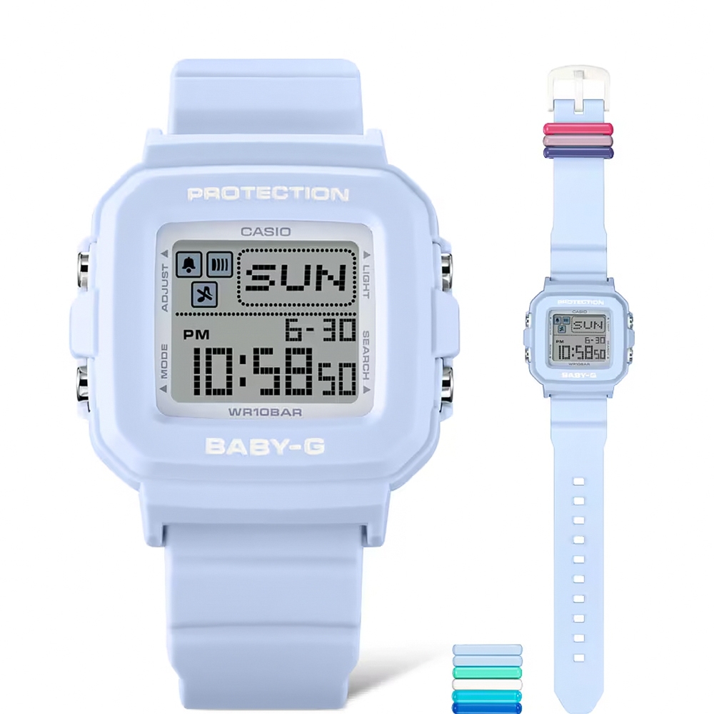 CASIO 卡西歐 BABY-G 隨附6個繽紛錶帶環 像素動畫手錶 BGD-10L-2, , large