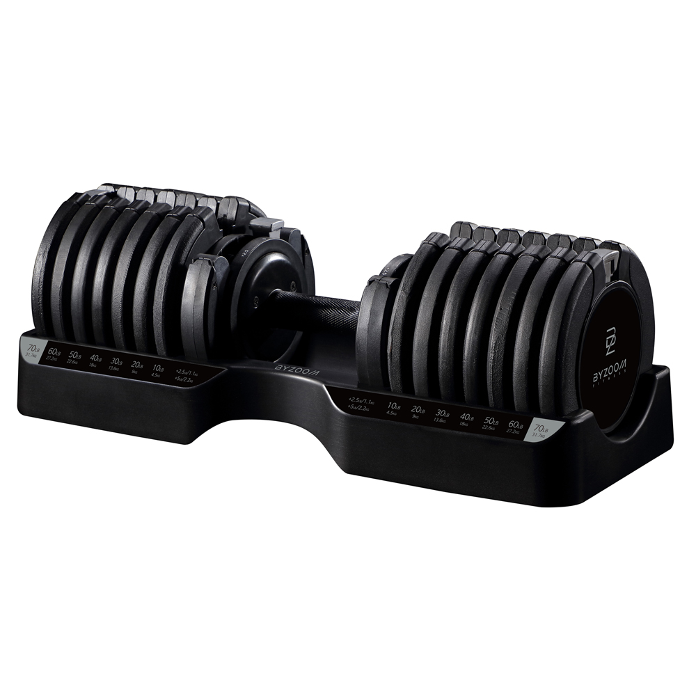 【BYZOOM FITNESS】Pure Series 34kg(75LB) 21段重量 可調式啞鈴(黑), , large