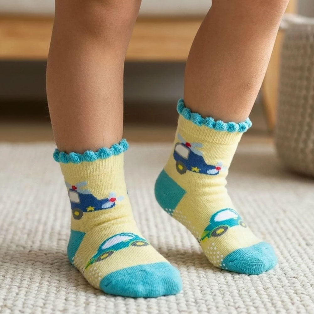 [Kaimei Cotton Industry] MIT pure cotton non-slip children's socks (toddler version 1-3 years old)-Shuai Shuai Helicopter Style 9-13cm, 隨機出色, large