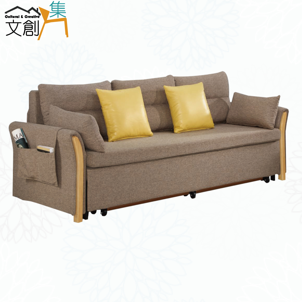【文創集】柏亞咖啡色棉麻布前拉式沙發椅/沙發床(客約商品), , large