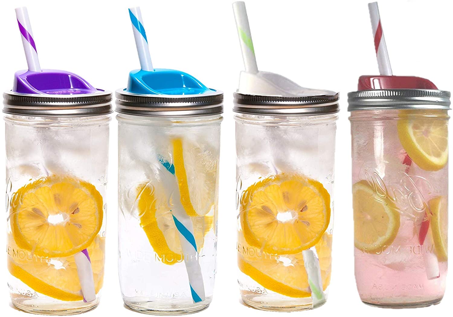 [Ball&reg;原廠配件]窄口專用多功能蓋子吸管組贈防塵塞(紅) Regular Mouth Sip & Straw Lid 環保吸管 塑膠吸管 Drinking Jar, , large