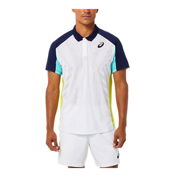 Asics 男 POLO衫 短袖上衣 海外版 網球 服飾 運動 訓練 透氣 亞瑟士 白藍 [2041A193-101], , large