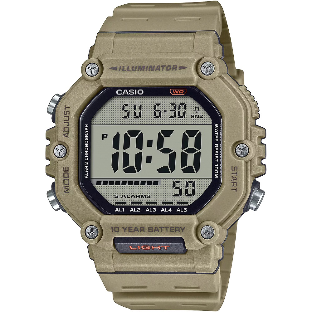 CASIO 卡西歐 大屏幕顯示 10年電力手錶-卡其 AE-1600H-5AV, , large