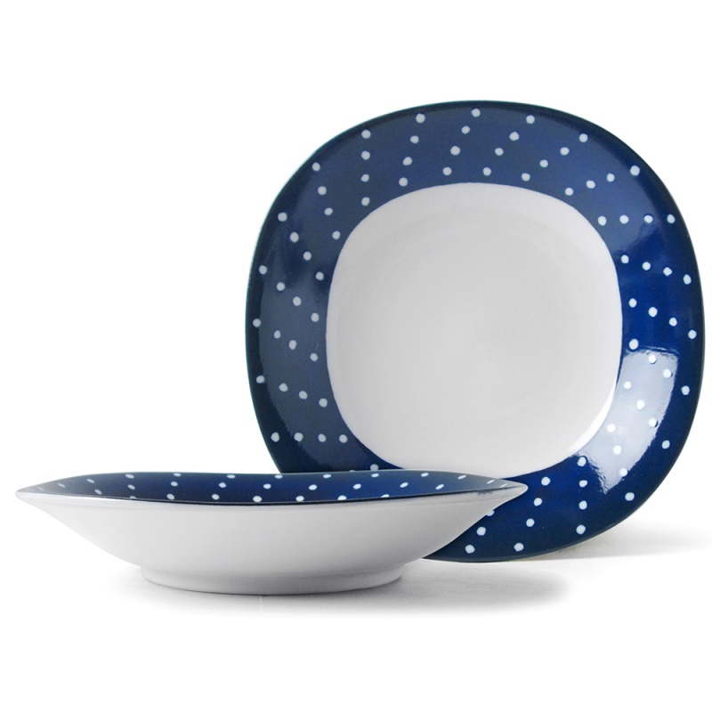 [豐名日本餐具] 8.0"輕量四圓角湯盤 藍底白水玉 有田燒 / C08PL4-82-EB, , large