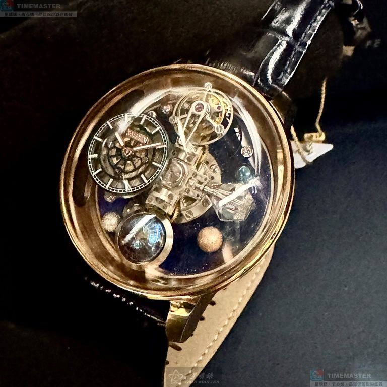 [星晴錶業]GEYA手錶,46mm,G78182GHB機械鏤空錶面玫瑰金錶殼寶藍真皮皮革錶帶款, , large