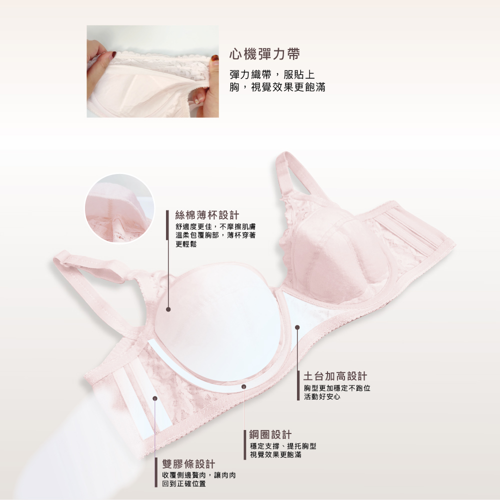 【可蘭霓Clany】舒活女人蕾絲包覆CD內衣(甜蜜粉 6671-31), , large