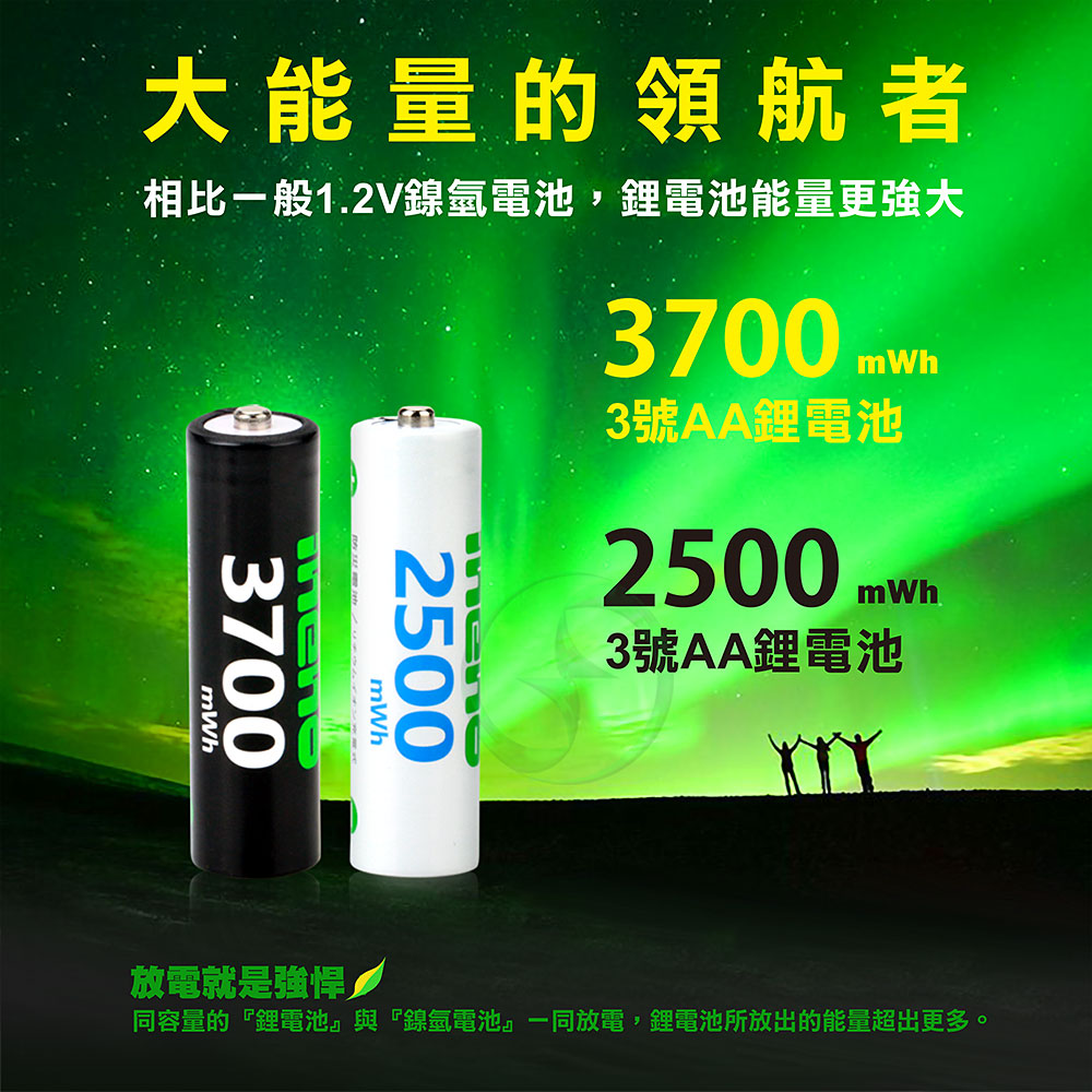 【ineno】3號/AA 恆壓可充式1.5V鋰電池全新特大能量3700mWh4入+(3號4槽)AI隨身收納盒充電器, , large