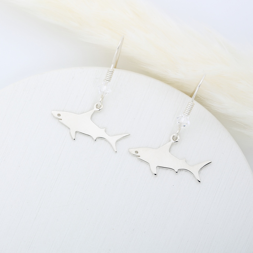 【Angel & Me】Cute Shark s925 sterling silver earrings (changeable ear clips) gift, , large