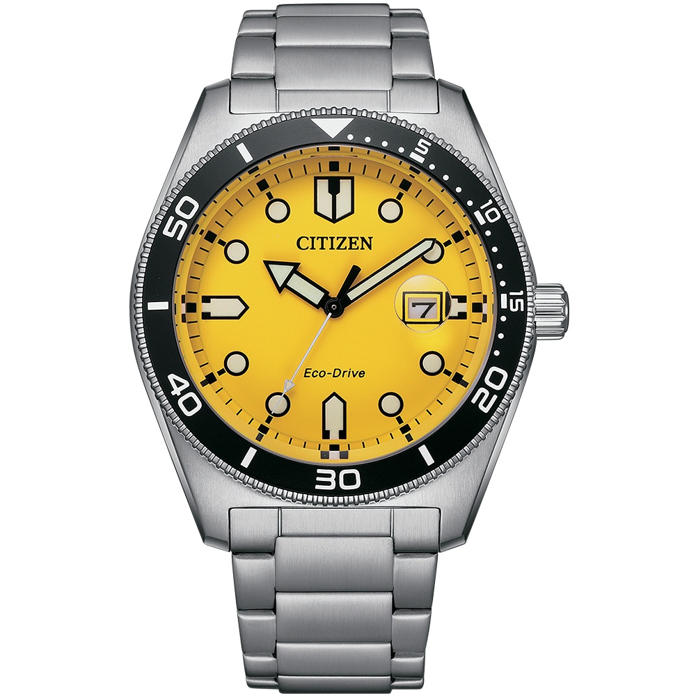 CITIZEN 星辰 光動能潮男時尚大三針手錶-黃 AW1760-81Z, , large