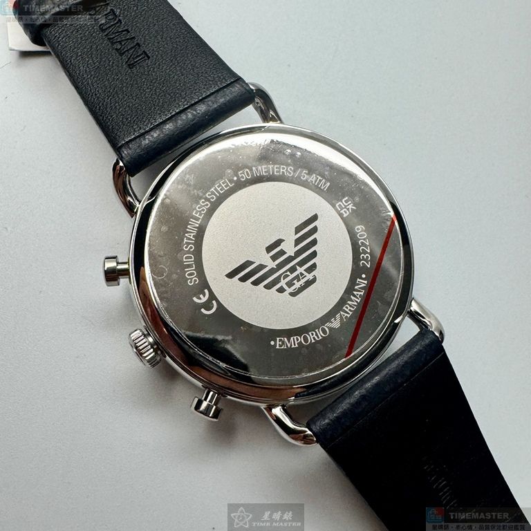 [星晴錶業]ARMANI手錶,42mm,AR00085寶藍色錶面銀錶殼深黑色真皮皮革錶帶款, , large