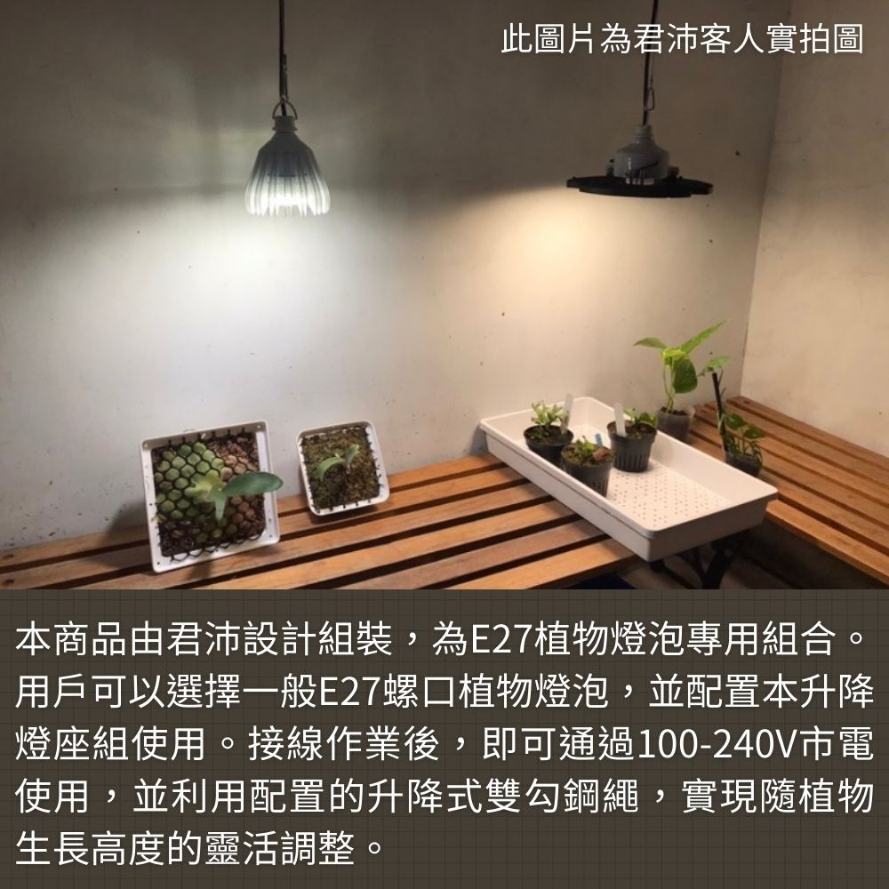 君沛 植物燈配件 吊掛式 E27燈座 搭配升降鋼繩 E27懸吊式燈座 帶線燈座 懸吊式燈頭, , large