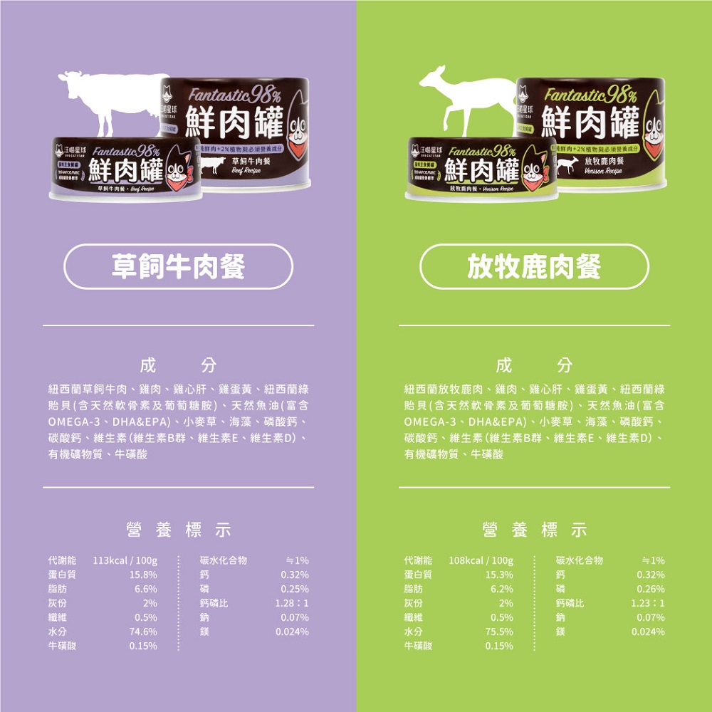 汪喵星球-貓咪98鮮肉主食罐80g放牧鹿肉, , large
