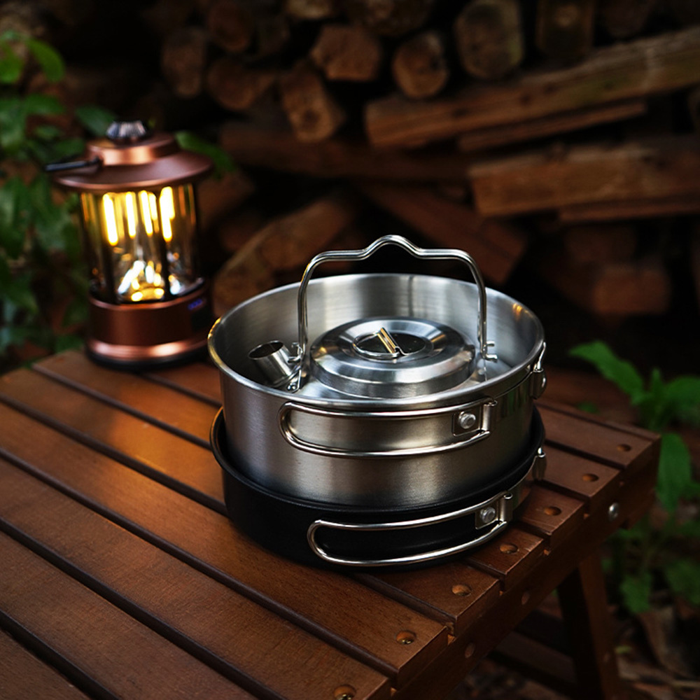 Caiyi 4件套 不銹鋼鍋具組 露營套鍋 野營鍋 戶外鍋具, , large