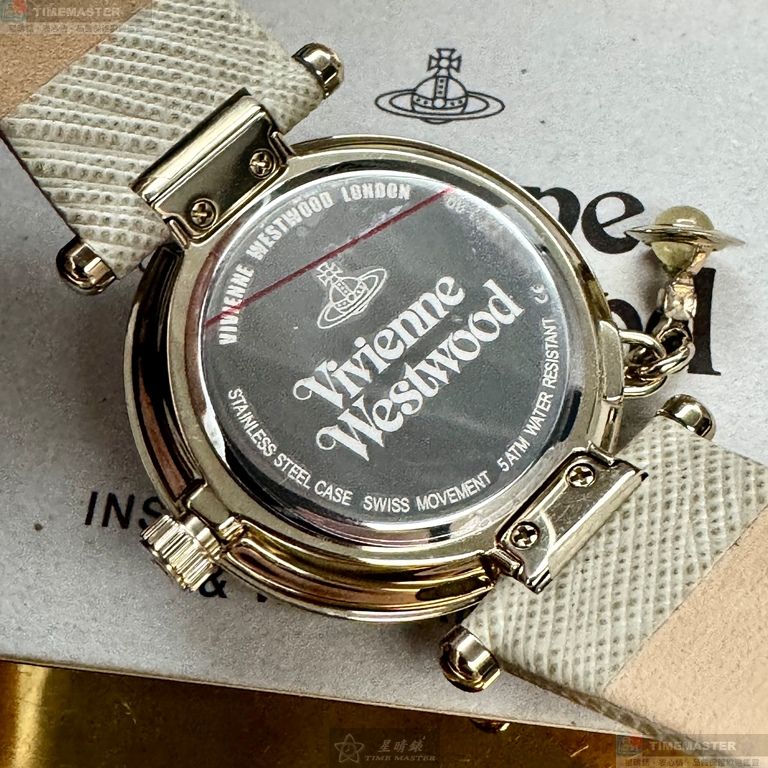 [星晴錶業]Vivienne Westwood手錶,32mm,VW30326金色錶面金色錶殼米黃色真皮皮革錶帶款, , large