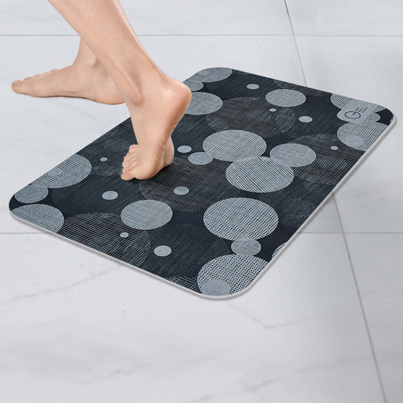【Monster】Thick Soft Diatomaceous Earth Absorbent Mat &ndash; Circle Flow (60x40cm) &ndash; Slate Blue, , large