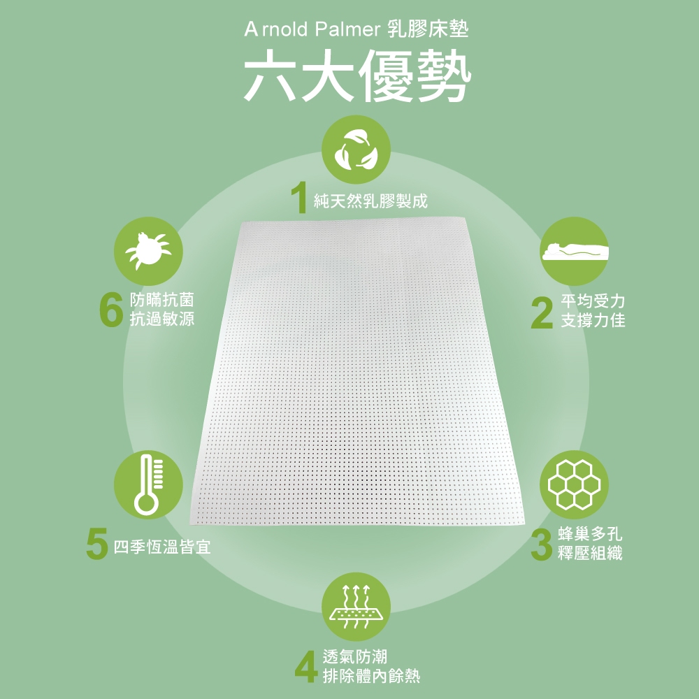 【Arnold Palmer雨傘牌】台製雙人特大6X7尺5cm 防蟎抗菌 天然乳膠床墊, , large