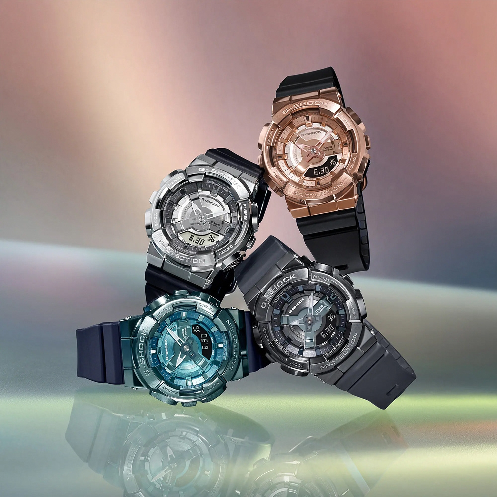 CASIO 卡西歐 G-SHOCK 金屬色雙顯電子錶-科技藍 GM-S110LB-2A, , large