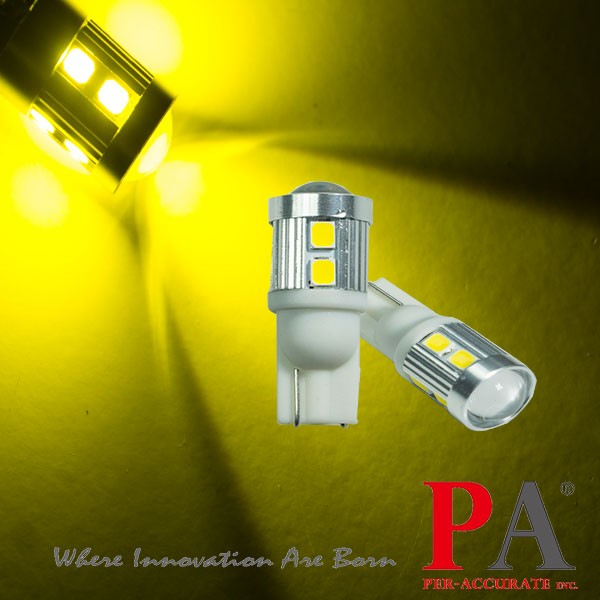 【PA LED】9-32V 特調光色 T10 T15 10晶 2835 SMD LED 魚眼 黃金光 黃光 方向燈 小燈, , large