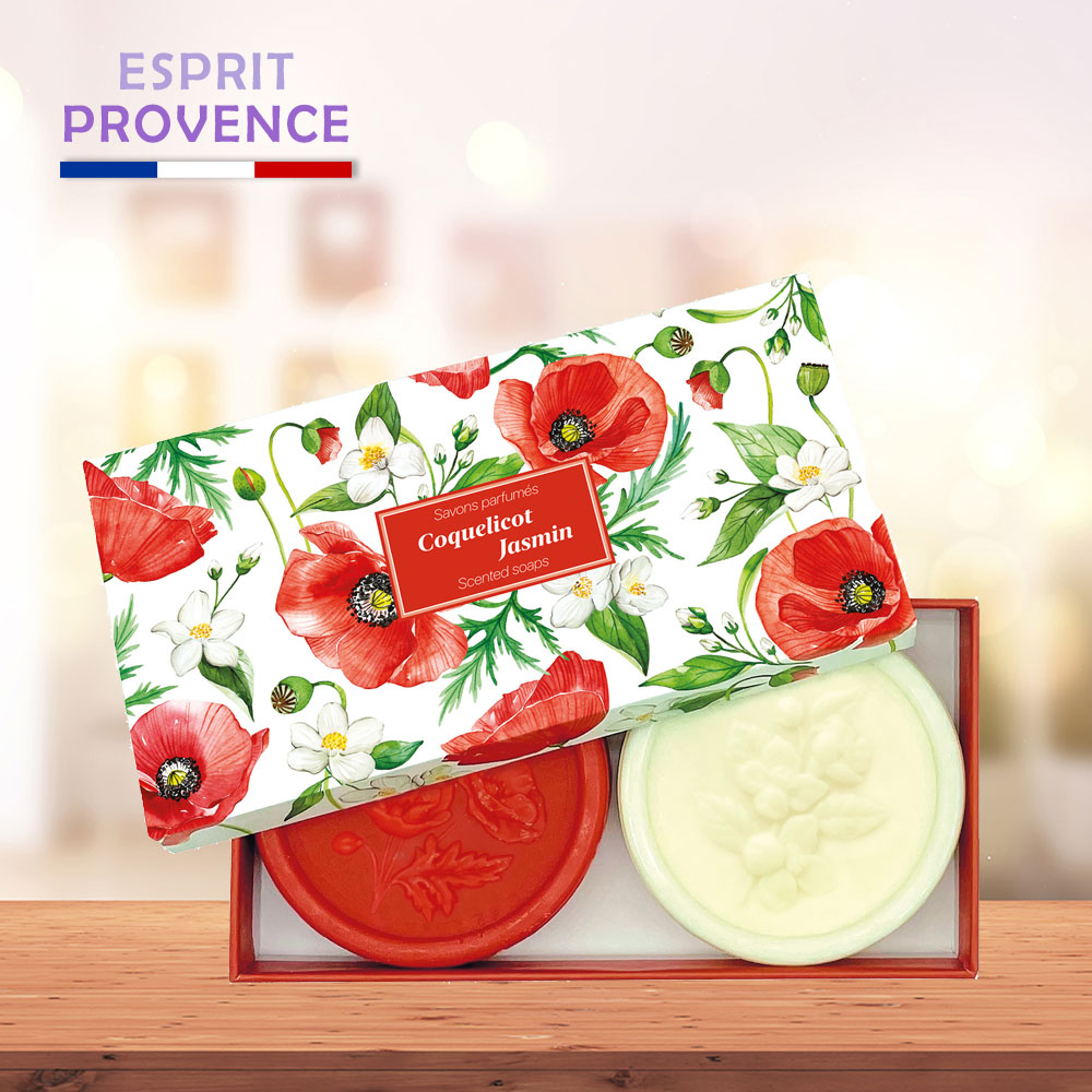 〔本野有限公司〕法國ESPRIT PROVENCE奢華植物皂禮盒組(罌粟&茉莉)香皂100g*2入裝  -1入組, , large