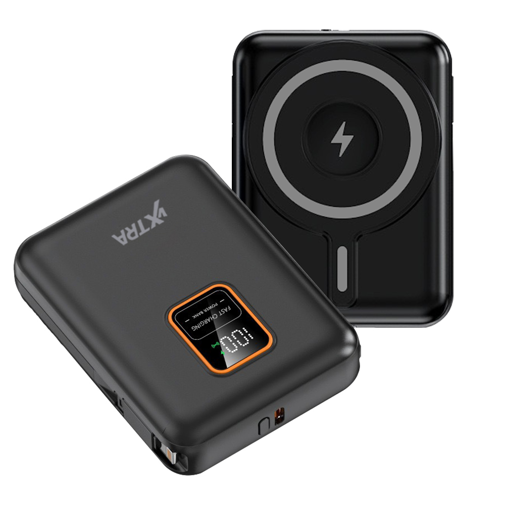 VXTRA 10000mAh電量顯示+自帶雙線 MagSafe磁吸無線快充 三用快充行動電源, , large