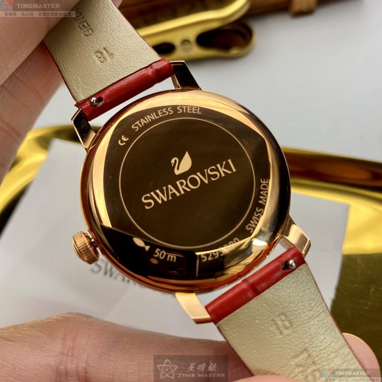 [星晴錶業]SWAROVSKI手錶,38mm,SW00005大紅色錶面玫瑰金錶殼大紅色真皮皮革錶帶款, , large
