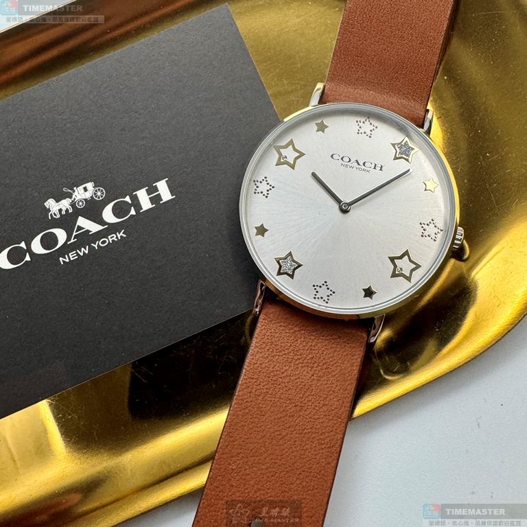 [星晴錶業]COACH手錶,36mm,CH00284銀白色錶面銀錶殼咖啡色真皮皮革錶帶款, , large