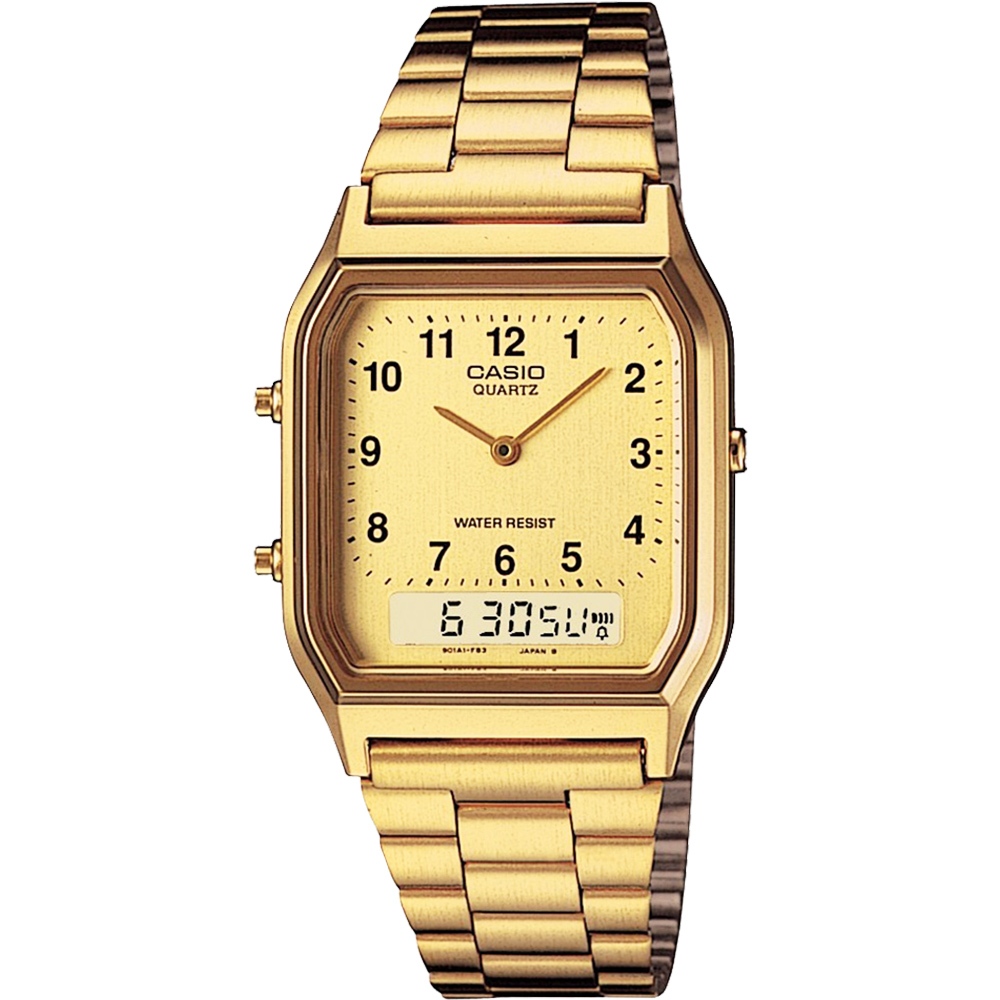 CASIO 卡西歐 復古方形 兩地時間電子手錶 AQ-230GA-9B, , large