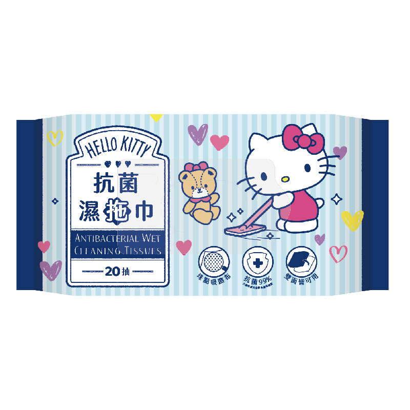 [寶富華](箱購)Hello Kitty抗菌地板濕拖巾20抽 &times;36包 珍珠點壓紋 更便於吸附毛髮灰塵, , large