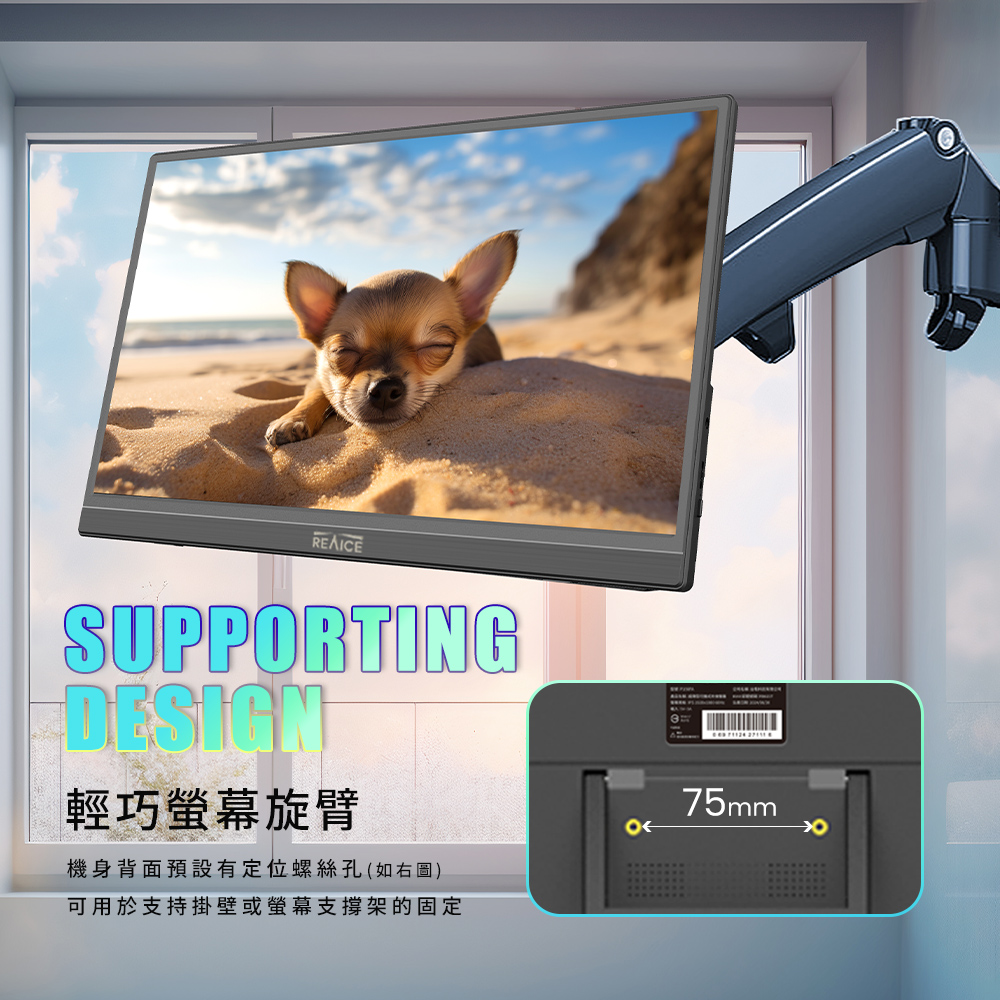 贈螢幕清潔三件組【台陞科技】REAICE 15.6型IPS超薄可攜式外接螢幕 P156FA, , large