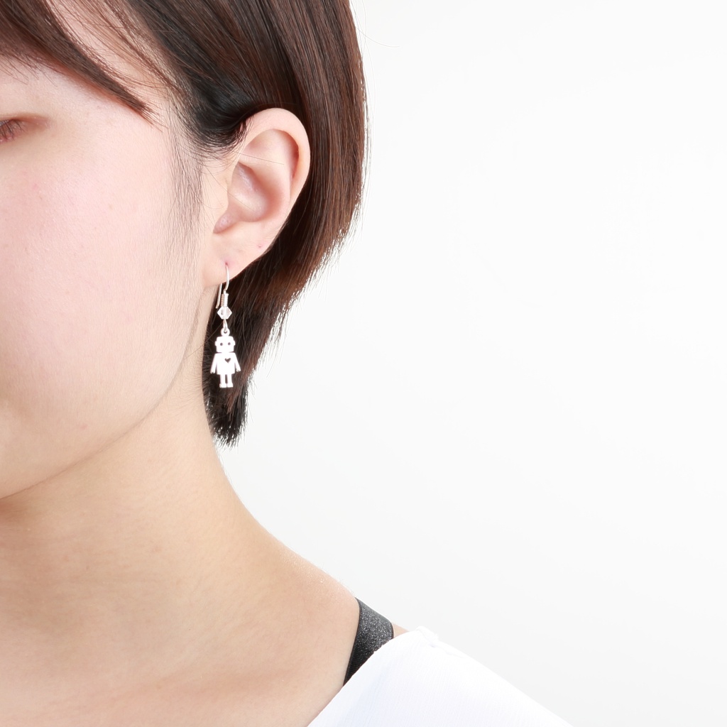 【Angel & Me】Cute Robot s925 sterling silver earrings (changeable ear clips) gift, , large