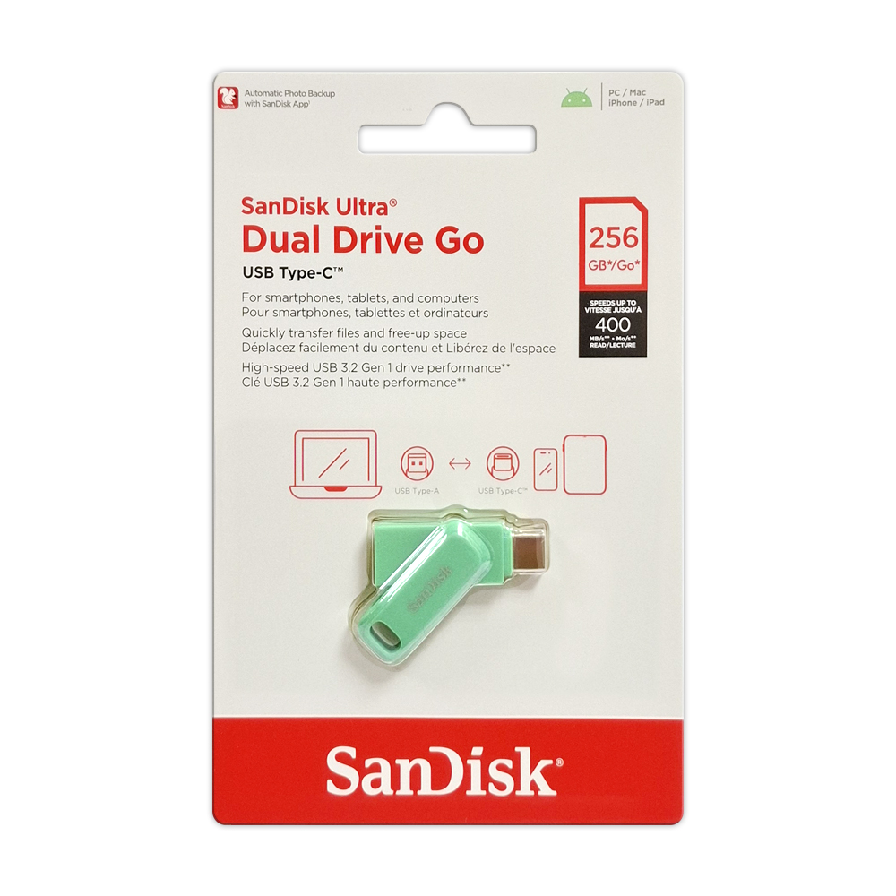 【SanDisk】Ultra GO 256G 草本綠 TYPE-C USB 3.2 雙用 OTG 旋轉隨身碟 讀取速度 400MB/s, , large