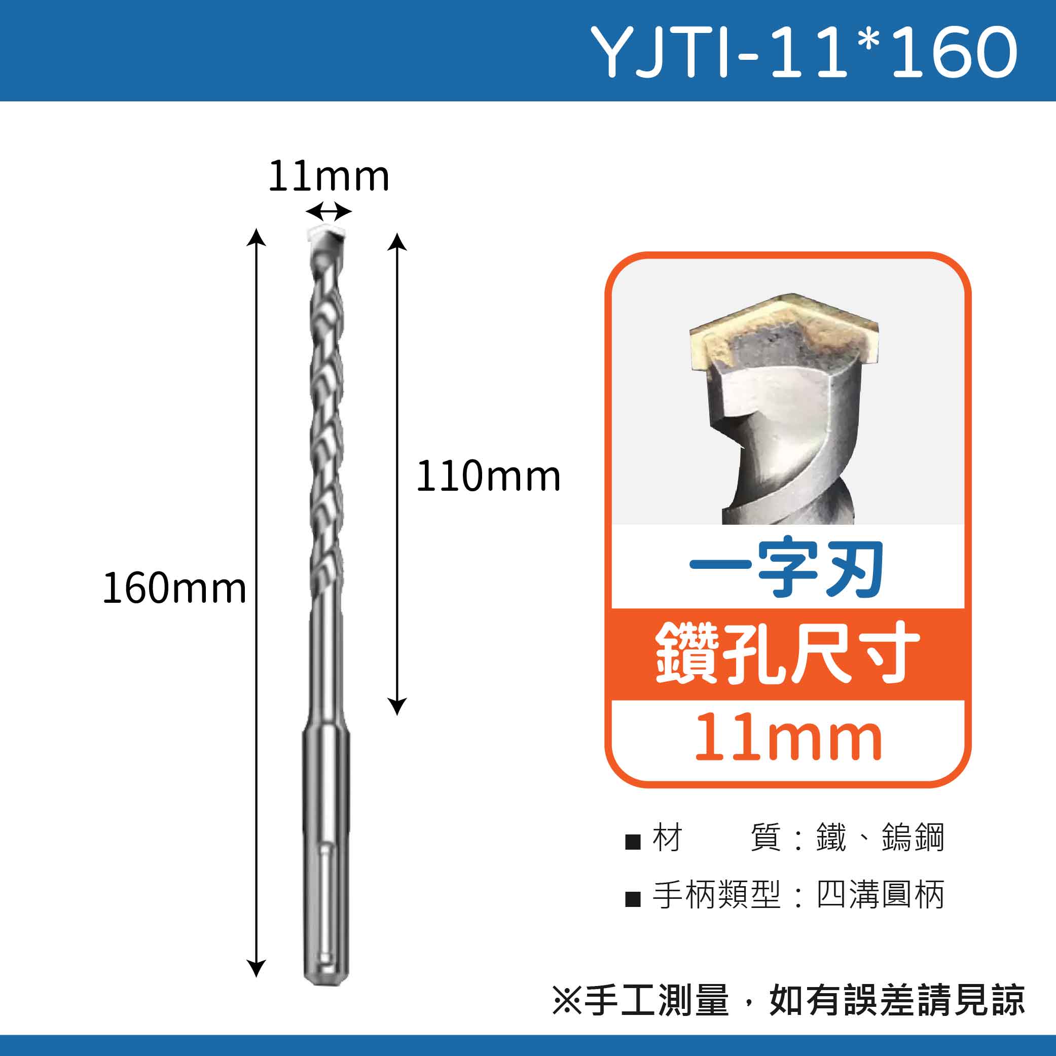 鉅玉經典｜TIGER虎牌  一字刃四溝水泥鑽尾 YJTI-11*160, , large