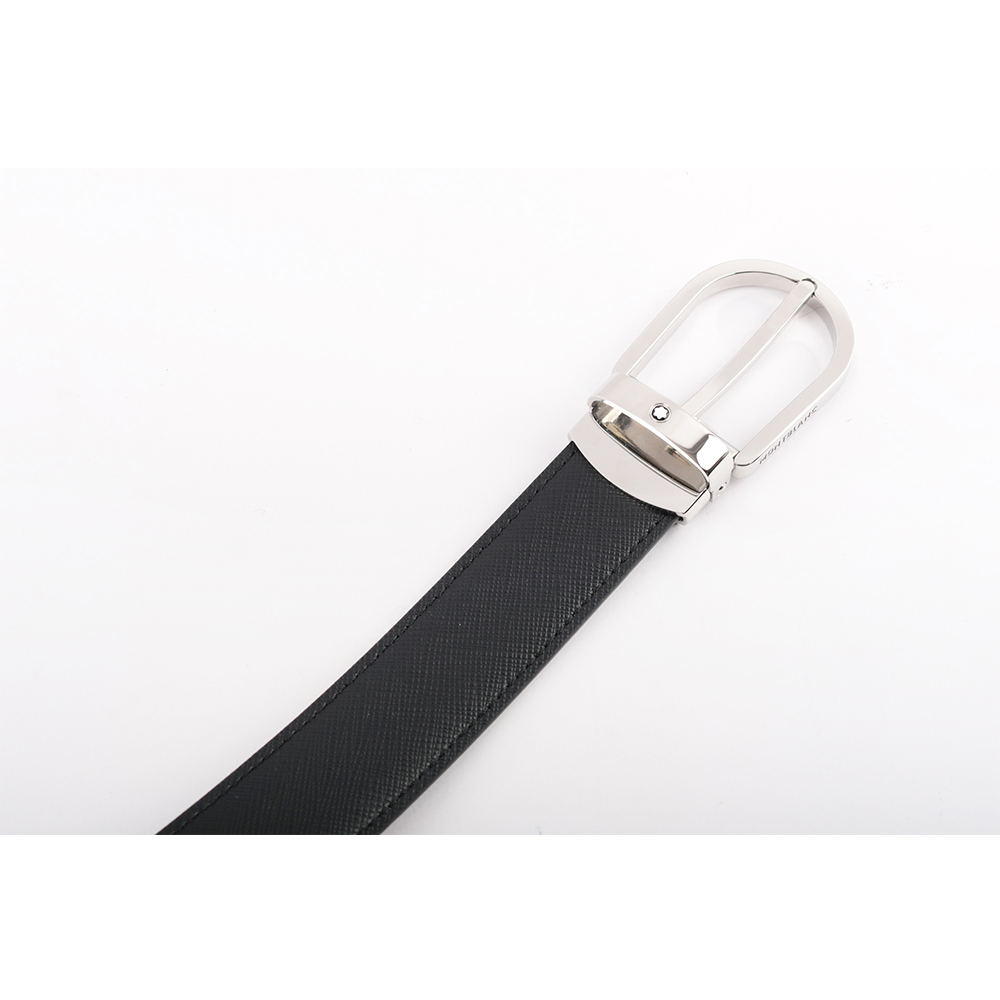 Montblanc 萬寶龍 防刮牛皮搭釦式雙面可用皮帶/黑色/棕色, , large