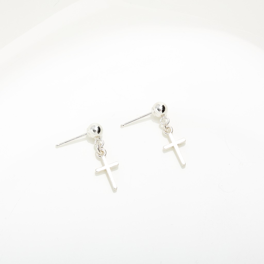 【Angel & Me】Mini Cross s925 sterling silver earrings (changeable ear clips) Day, , large