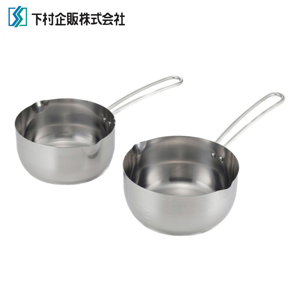 【Shimomura Kihan】Japan-Made All-Stainless Steel Instant Noodle Pot Single-Handle Saucepan Set of 2 (16cm + 18cm / Dishwasher-Safe), , large