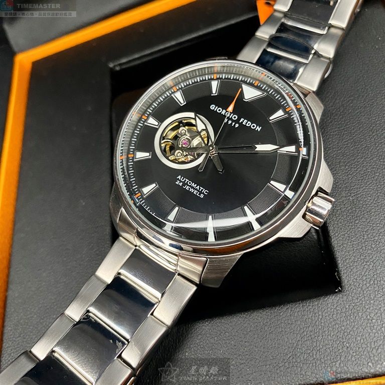 [星晴錶業]GiorgioFedon1919手錶,46mm,GF00109黑色雙面機械鏤空錶面銀錶殼銀色精鋼錶帶款, , large