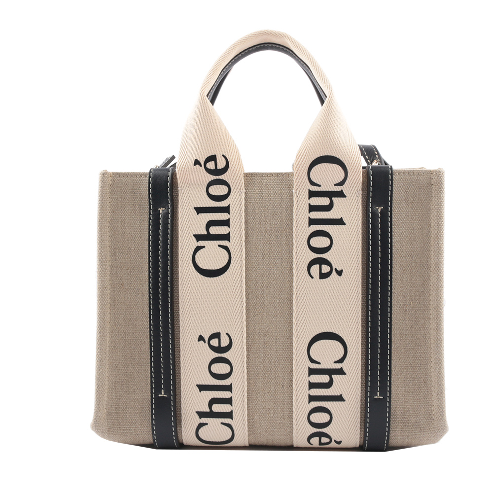 CHLOE' Woody 帆布拼牛皮手提/斜背二用托特包/小/藍色, , large