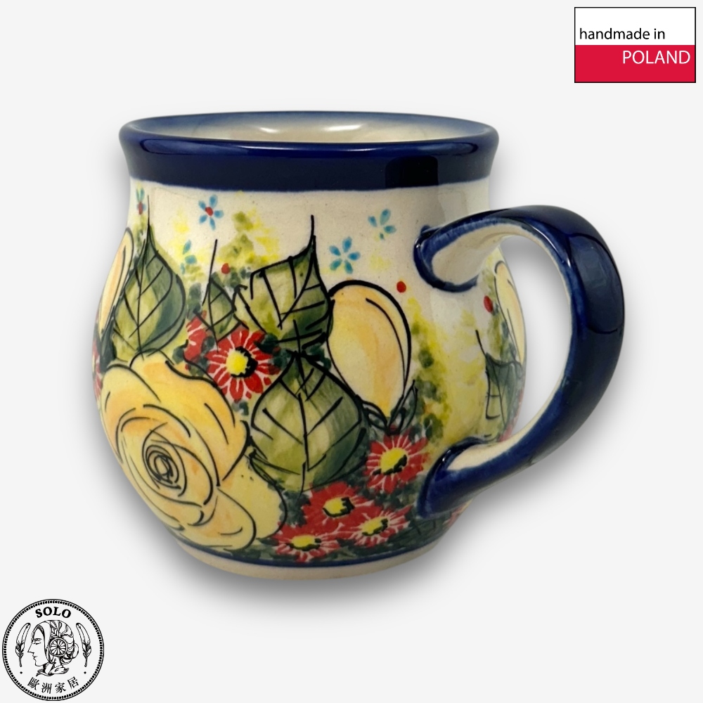 【SOLO Vintage】Cerraf Polish Pottery 350ml Mug Morning Light and Yellow Roses Series Made in Poland, , large