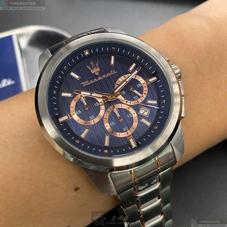 [星晴錶業]MASERATI手錶,44mm,R8873621008寶藍色錶面銀錶殼銀色精鋼錶帶款, , large