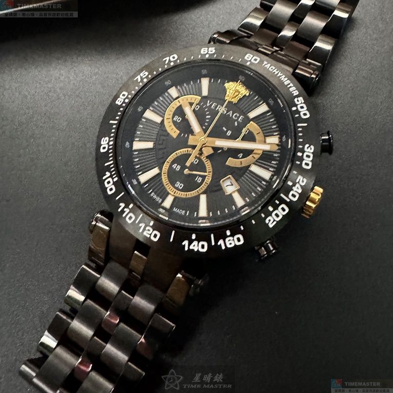 [星晴錶業]VERSACE手錶,46mm,VS11833黑色錶面黑錶殼深黑色精鋼錶帶款, , large